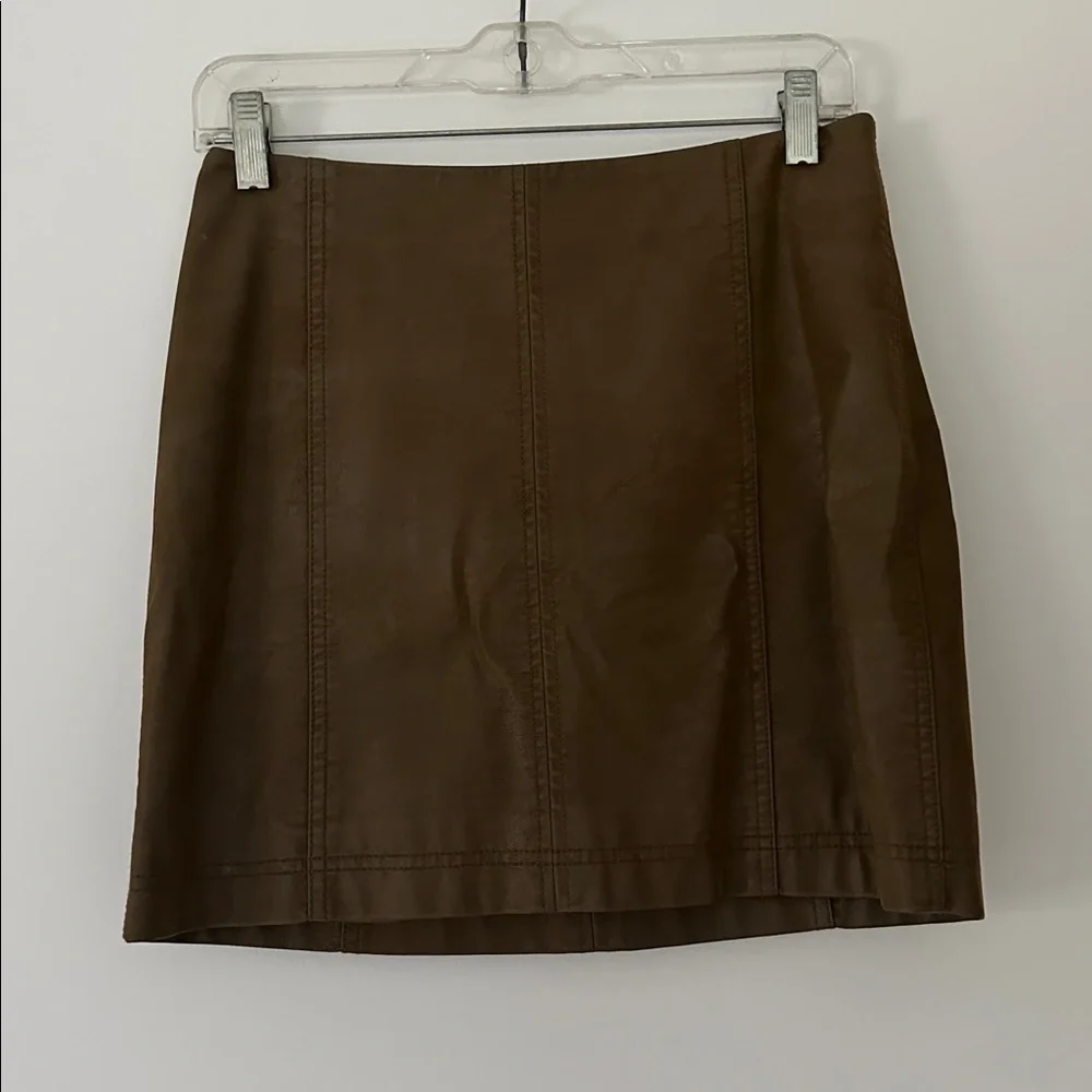 Free People Modern Femme Vegan Faux Leather Olive Green Mini Skirt | Size 4